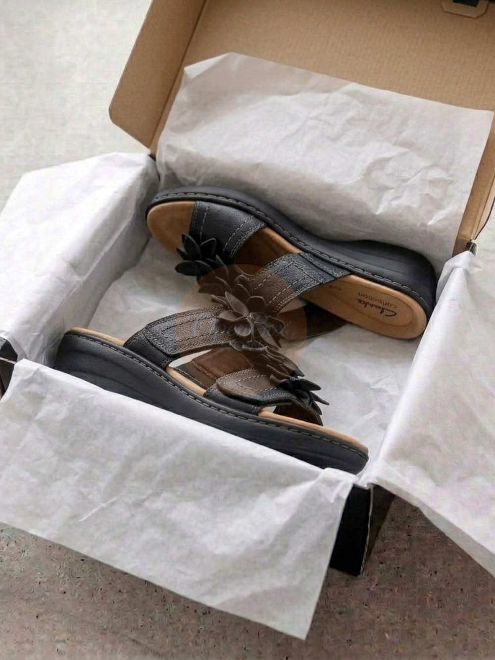 Clarks Merliah Raelyn Slide Sandals Black Leather Strappy Size 10 New Open Box